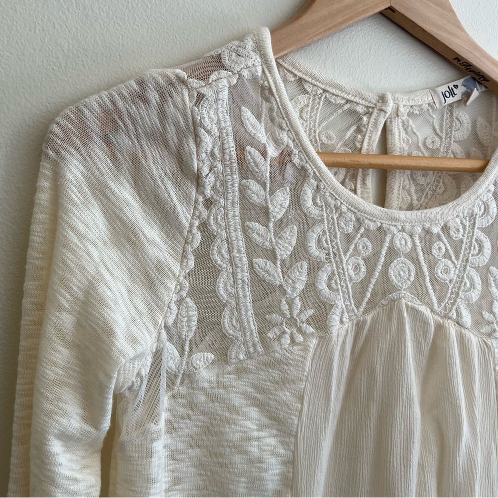Ivory Lace Detail Jolt Womens Long Sleeve Shirt Sz S Cottagecore Style